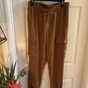 Women’s Michael Kors Tan Utility Chic Jogger Pants, Size M, Silky Polyester